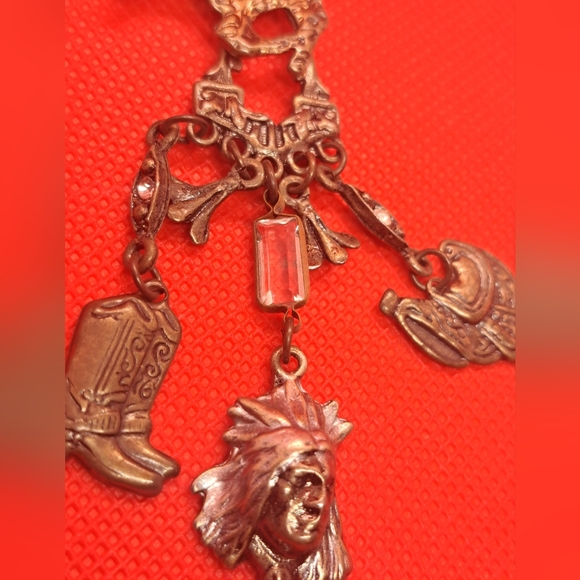 Vintage Wild West Cowboy Riding Buffalo Charms Fun Dangle Post Earrings - Picture 8 of 11